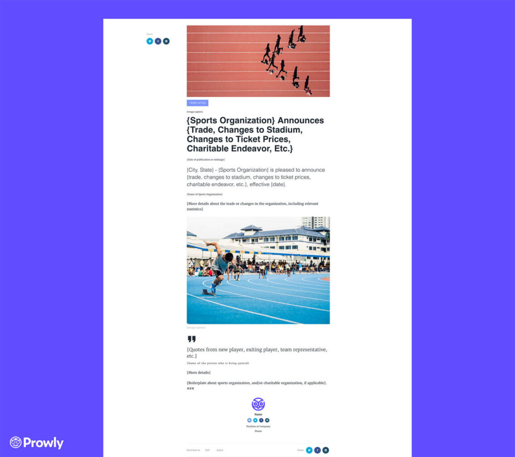 Sport Press Release Template