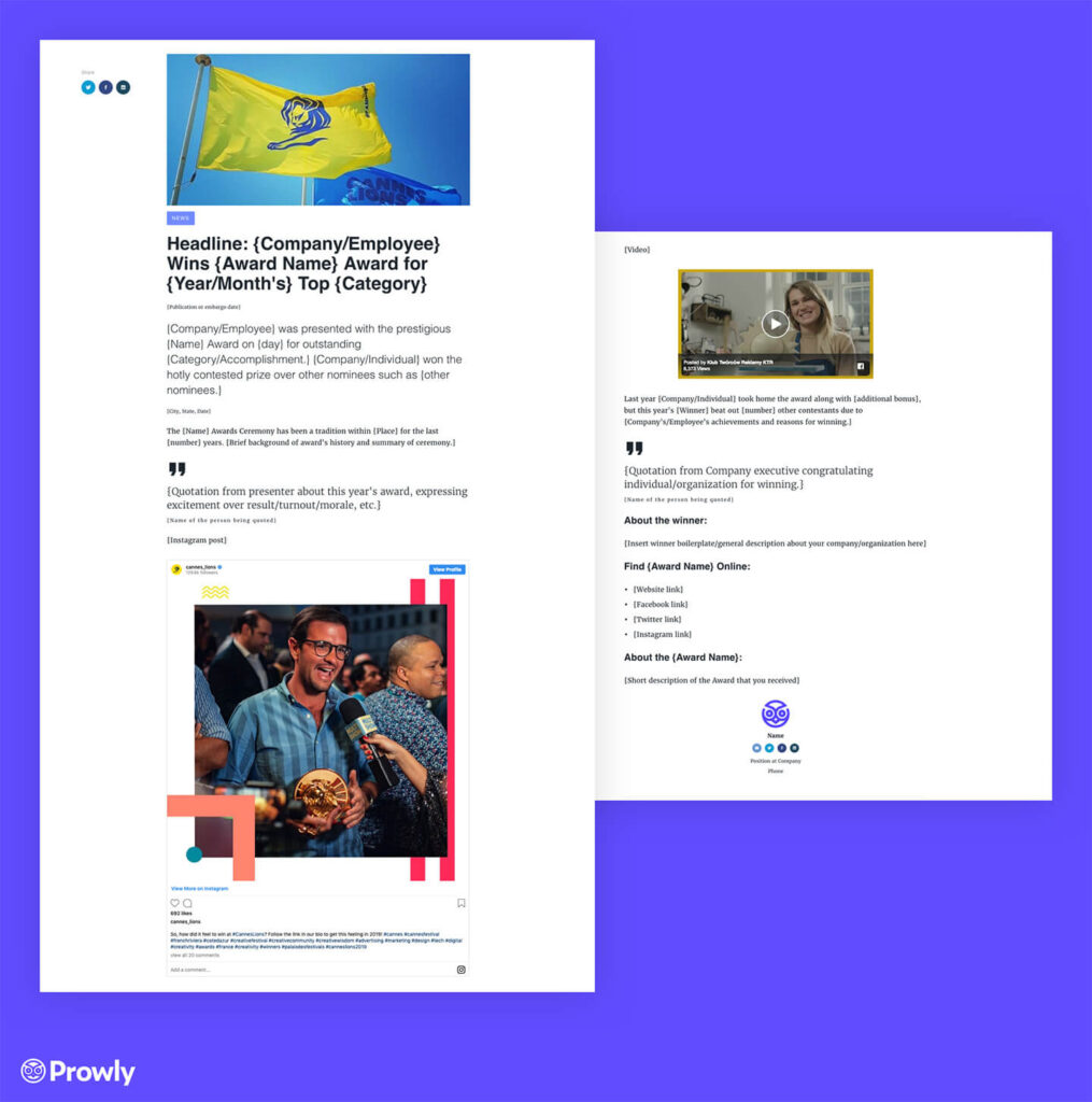 Award Press Release Template