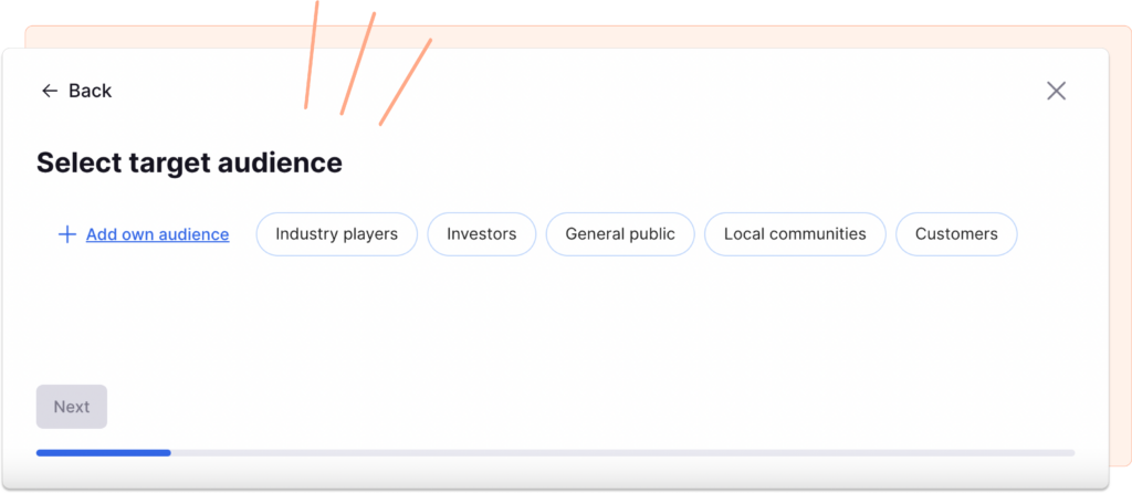 Choosing audience in the AI press release generator screenshot of the window
