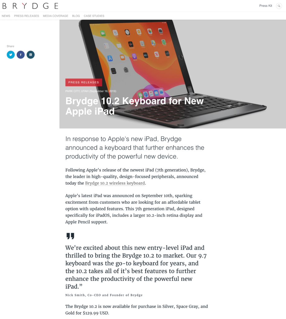 Press release example - Brydge
